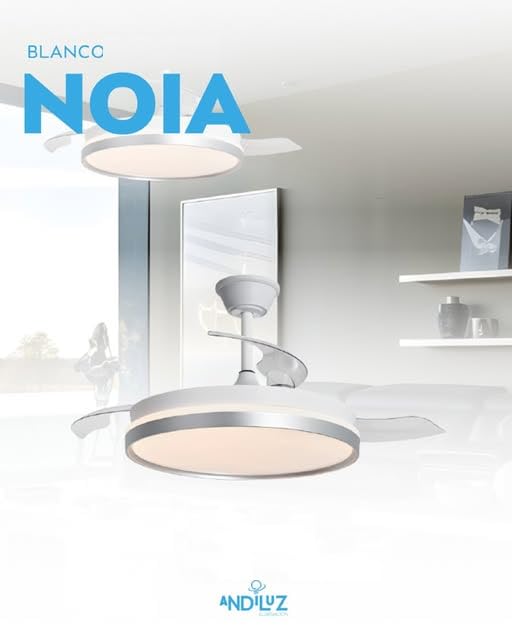 Genérico andiluz Noia Blanco Ventilador de Techo LED, Luz Integrada, Diseño Moderno, Color Blanco