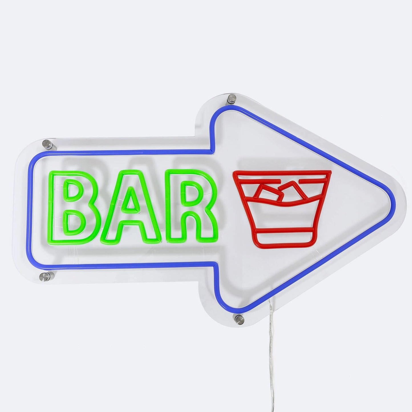 Letrero Neón LED 'BAR' Flecha y Vaso Multicolor | soloNEON