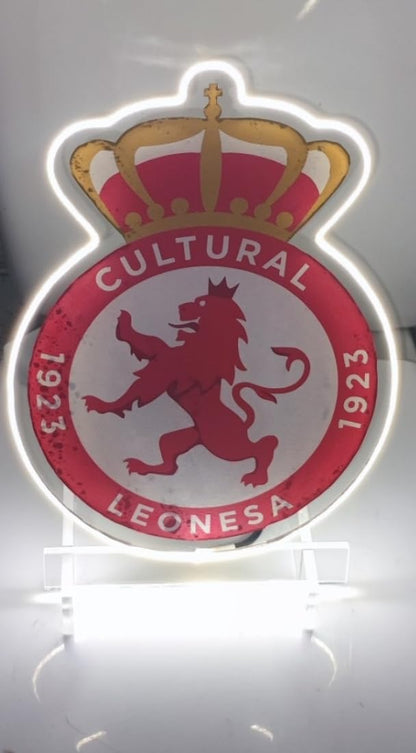 Escudo LED Futbol liga vinilo l, Iluminación neon led Alta Intensidad, Metaquilato Profesional, Decoración Deportiva cultural Medidas 40x30cm