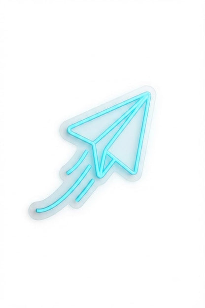 Letrero Neón led Avión de Papel Color Turquesa para Pared metacrilato transparente con forma 40 cm aproximadamente alimentación 12v