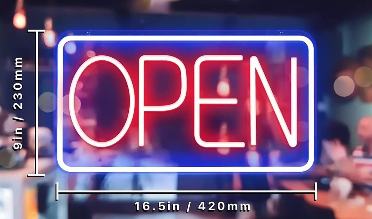 Neon OPEN Luces de Neón LED Letrero Luminosos Letrero Neon para Pared Decorar Bar Hotel Tienda Café Restaurante Letrero(azul rojo) 40x25cm