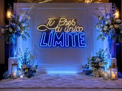 Letrero LED Decorativo de Neón, Doble Color Blanco y Azul, bodas eventos,Iluminación para Pared, metacrilato transparente medidas 110 x75 cm - 12v