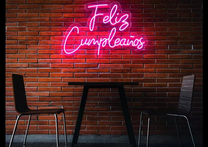 Letrero de Neón Feliz cumpleaños Cartel Luminoso Decorativo APROXIMADAMENTE 70CM ALIMENTADOR 12 V