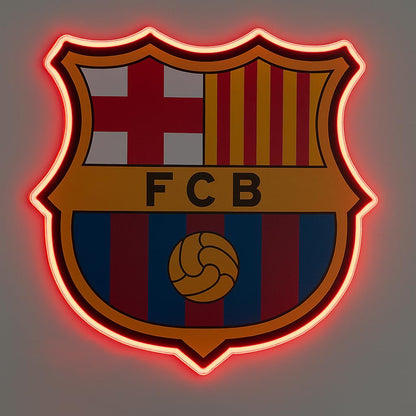 SOLOLED Regalos Barcelona Luminoso LED, Decoración de Pared, Iluminación Roja LIGA DE FUTBOL ESCUDO MEON LED,METACRILATO Y VINILO.MEDIDAS 35X30 CM
