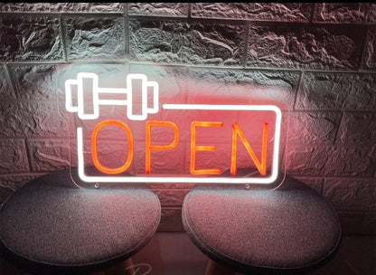 Letrero de Neón Abierto para Gimnasio, Decoración de Pared, Señalización Luminosa para Estudio de Fitness