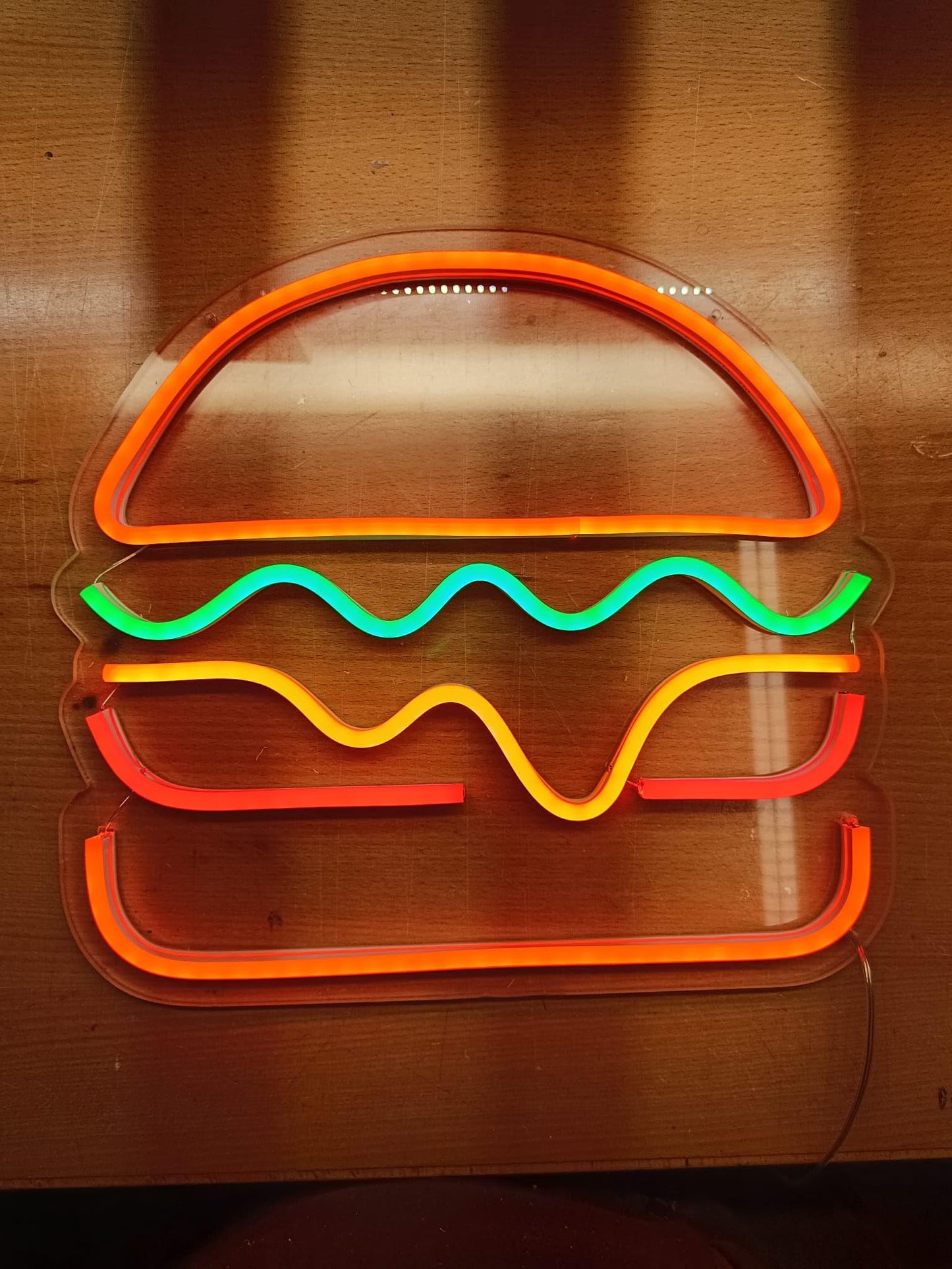 Letrero neón led hamburguesa para colgar en pared