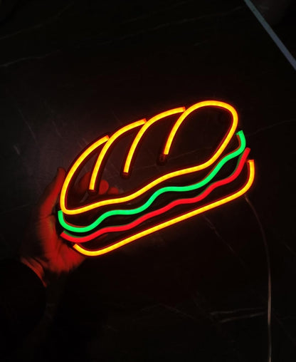 Letrero LED Decorativo de Bocadillo de Iluminación Neón, Diseño de Comida Bar, Multicolor, Material Acrílico, Alimentación 12v, Medidas 60x30
