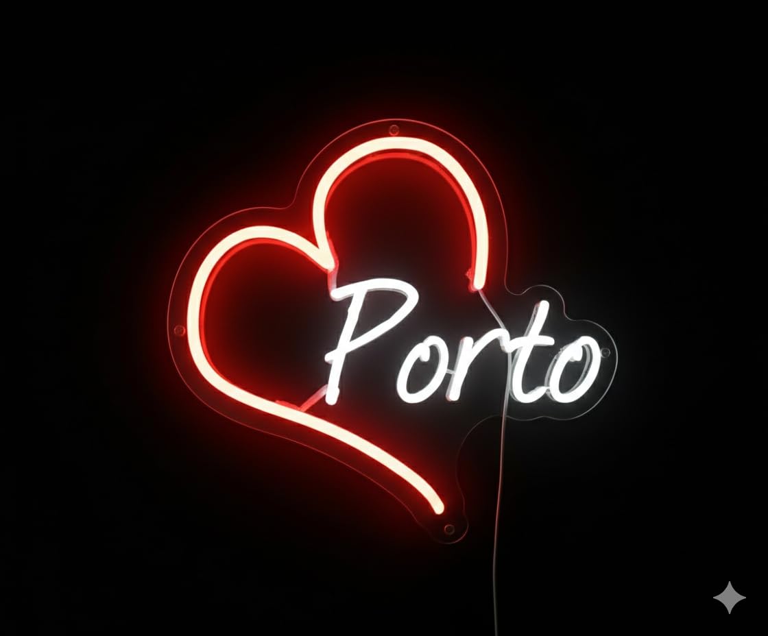 Elije tú Letrero personalizado de Neón LED con Corazón, Ciudades de España y Portugal, Decoración de Pared, Luz Roja y Blanca, metacrilato, alimentación 12 v medidas desde 35cm