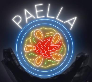 Letrero Luminoso LED de Neón para Pared, Diseño de Paella, Decoración para Restaurante, Negro, Tecnología LED, Incluye Alimentador 12v MEDIDAS 60X60CM