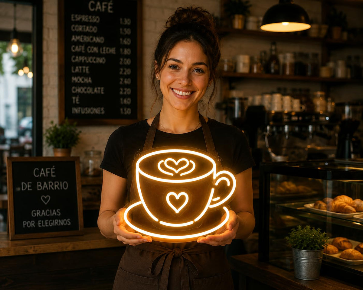 SoloLED Letrero Neón LED café cafetería restaurante 40cm aproximadame alimentación 12v