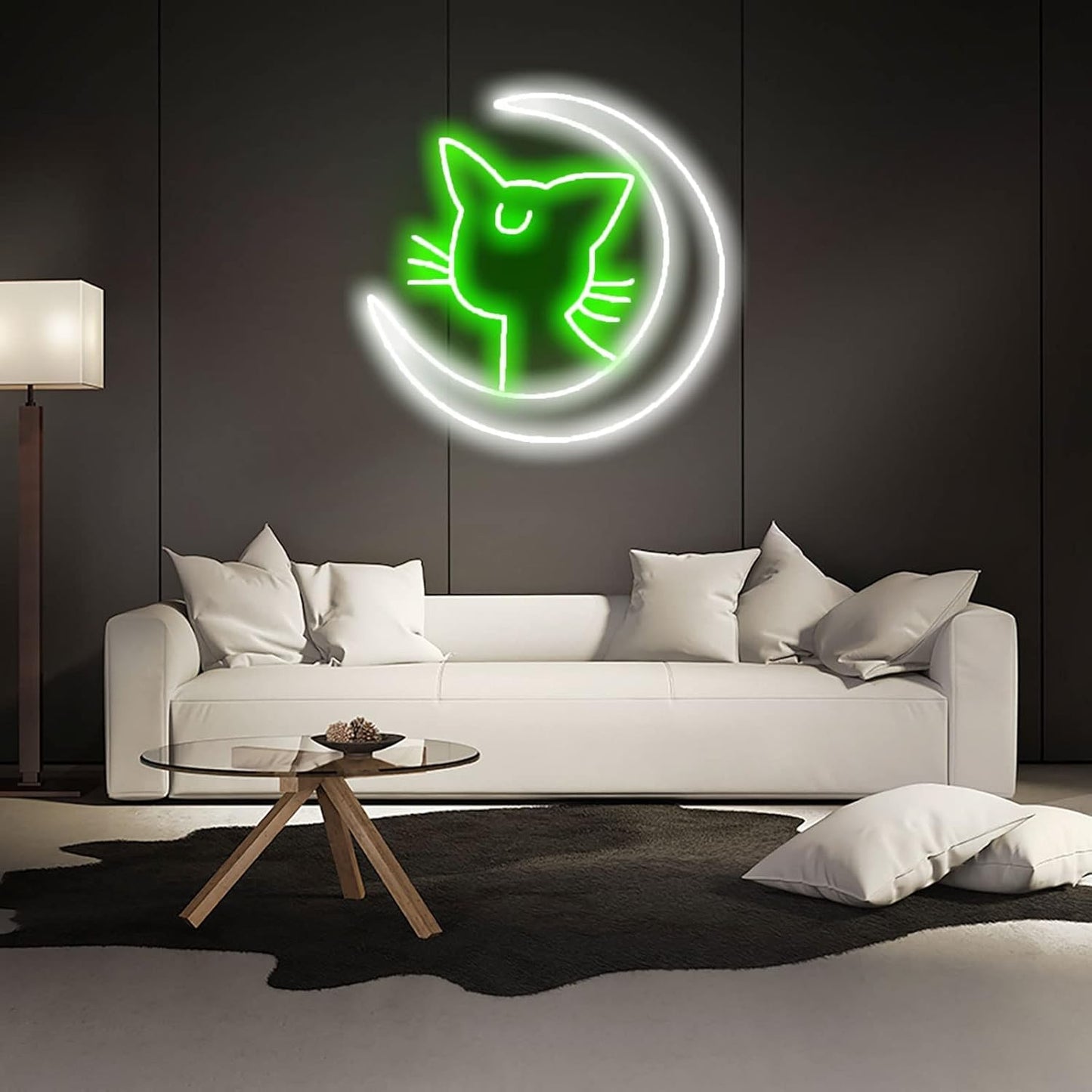 Letrero de neón LED Luces de letrero de neón de luna y gato, Letrero de luz de acrílico transparente regulable personalizado Luz interior para habitación Dormitorio Decoración de pared Regal