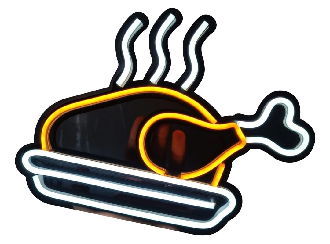 Letrero LED Decorativo de Pollo Asado, Luz de Neón, Color Blanco y Amarillo, Diseño Moderno