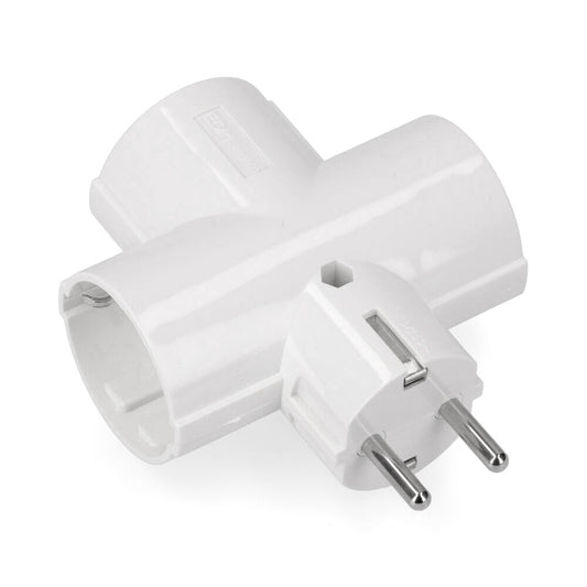 CLAVIJA TRIPLE DE BAQUELITA TIPO F T/TL 16A 250V BLANCA (ENVASADA)
