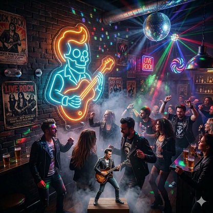 Letrero Luminoso de Neón LED, Diseño Letrero de neón de guitarra esqueleto: luz de neón de rock and roll espeluznante para Halloween, ideal para decorar fiestas, bares o cuevas masculinas. , Multicolor, Decoración para Restaurante