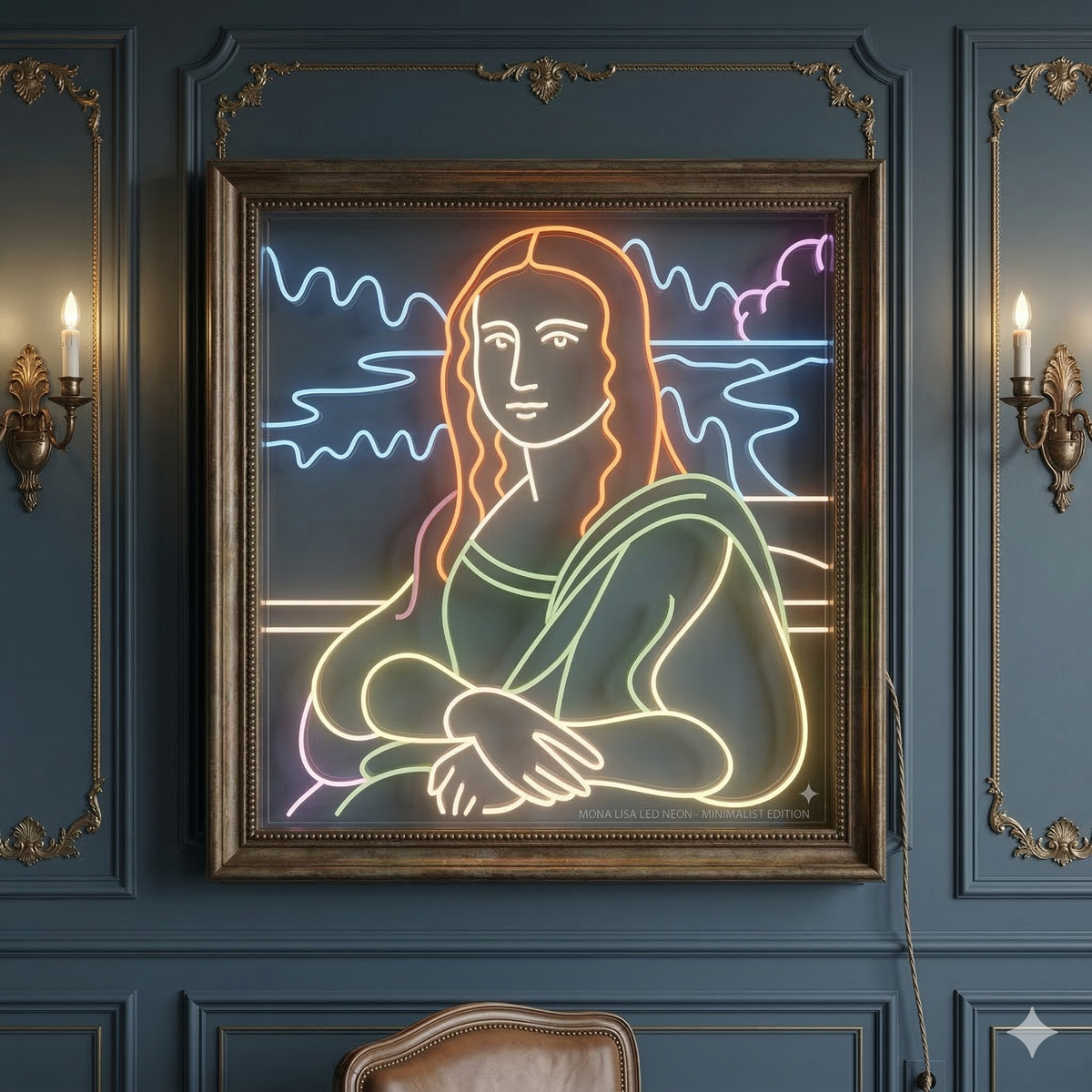 Obras de arte en neon metacrilato y neón led La Gioconda con medidas aproximadamente 60x60cm alimentación 12v