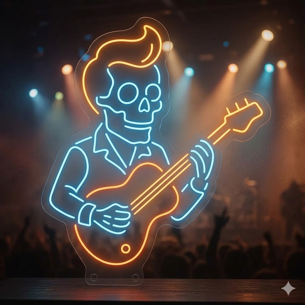 Letrero Luminoso de Neón LED, Diseño Letrero de neón de guitarra esqueleto: luz de neón de rock and roll espeluznante para Halloween, ideal para decorar fiestas, bares o cuevas masculinas. , Multicolor, Decoración para Restaurante
