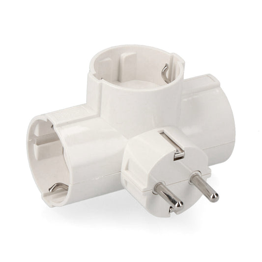 CLAVIJA TRIPLE 2P+T, 16A 250V~ ENTRADA LATERAL, BLANCO (RETRACTILADO)