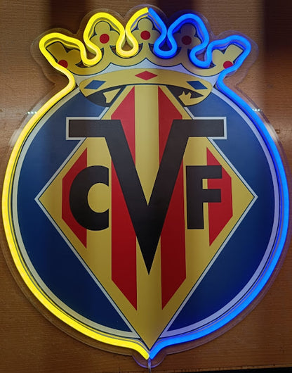Lámpara LED de Pared escudo futbol regalos Villarreal Decorativa, Diseño de Corona Real, Iluminación Ambiental Dorada