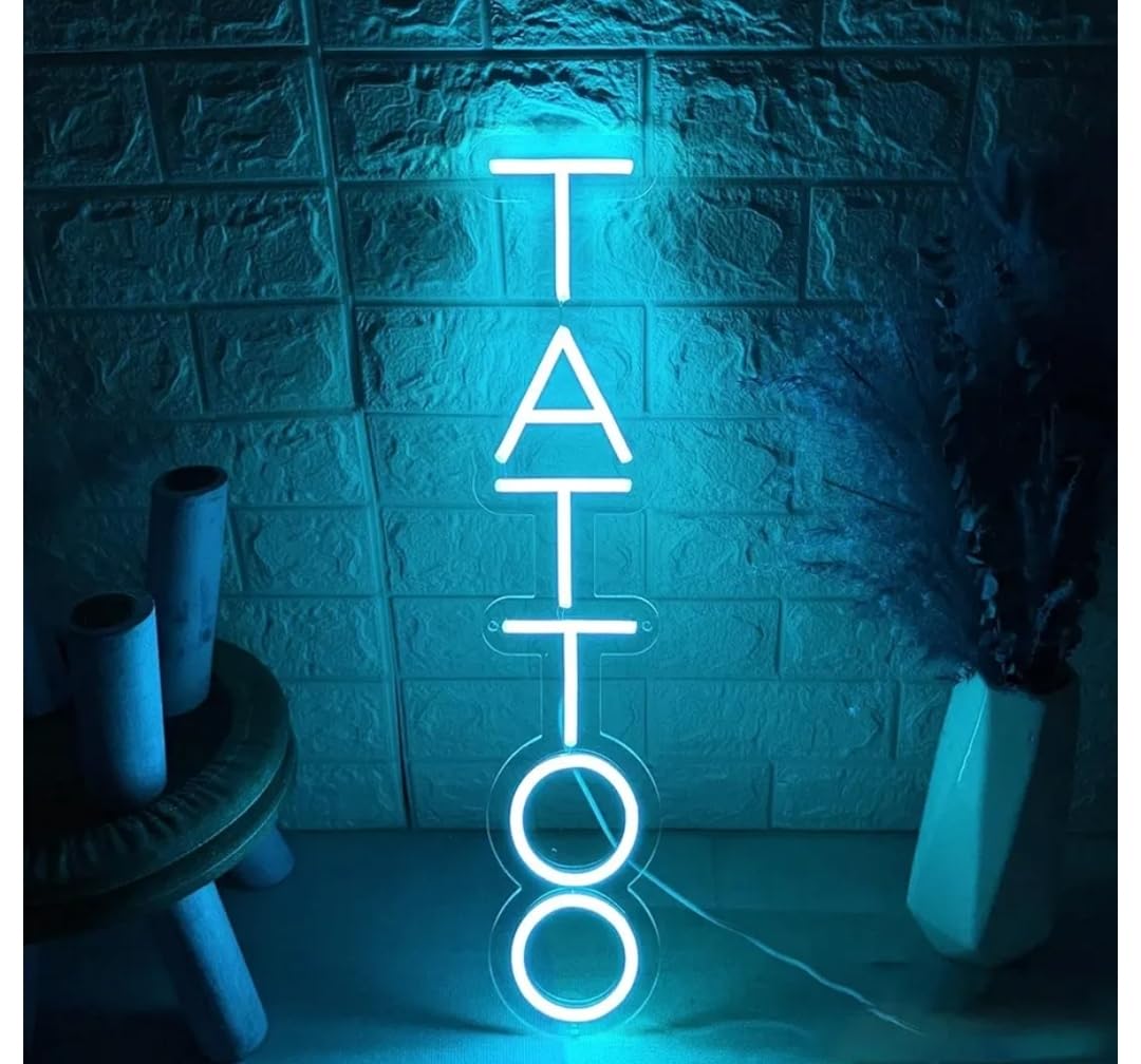 Tatuaje de neón, tatuaje Studio Neon schild para tienda de tatuajes, neón, decoración de pared, luz de neón, regulable, luz LED de salón de tatuajes, letrero de neón, 40 x 15cm, alimentador 12V