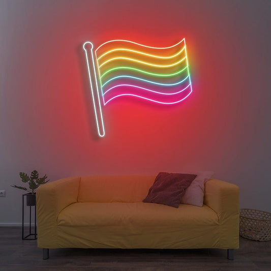 Lámpara LED de Pared con Bandera orgullo Arcoíris, Luz de Neón Decorativa, Iluminación Ambiental para Sala 60l. x 40an. centímetros, alimentador 12V
