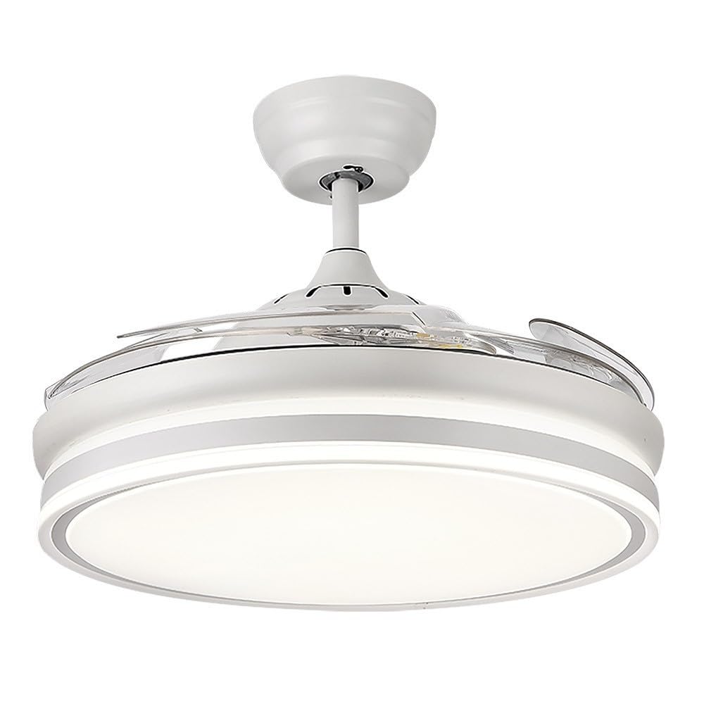 FABRILAMP - Ventilador de Techo con Luz LED 59W | Motor DC Modelo BAYOMO | 4 Aspas Retráctiles | 3 Tonalidades | 6 Velocidades | Control Remoto | Temporizador | Silencioso, Blanco, Mediano