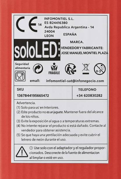 Letrero Neón LED de Metacrilato con Luz LED, Decoración de Pared con Base Metacrilato Transparente, Cadena para Colgar en Pared, Cable de 1.5 m y Alimentación 12 V, Medidas 35x23 cm
