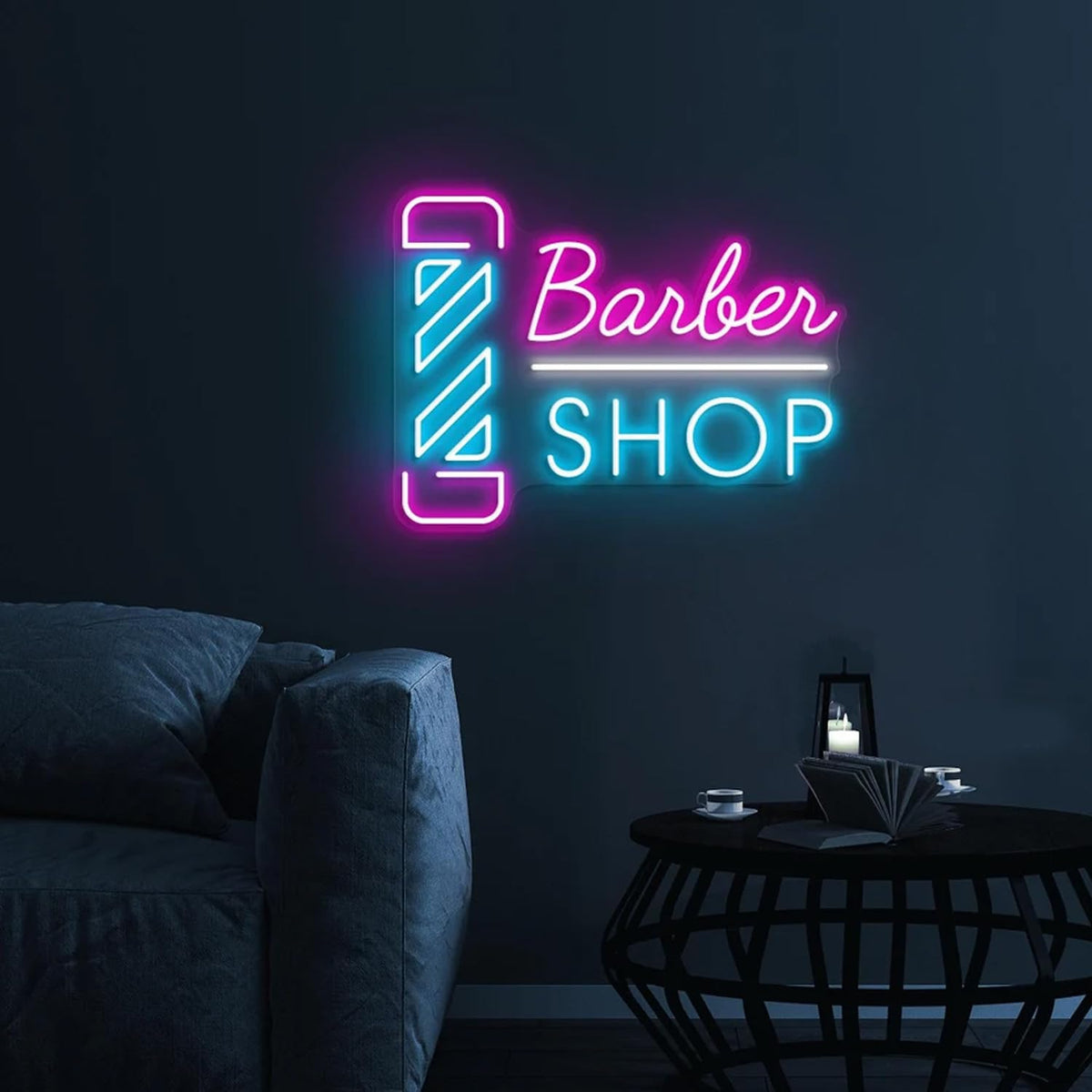 Letrero de neón abierto de barbería, letrero LED USB grabado en 3D