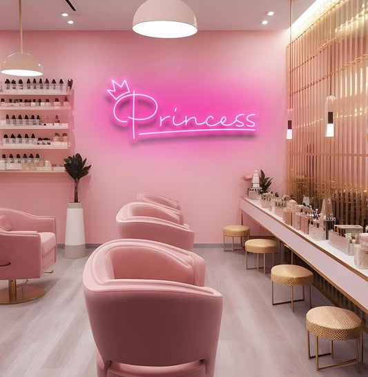 Letrero LED de Neón Verde 'Princess' con Corona, Luz Decorativa
