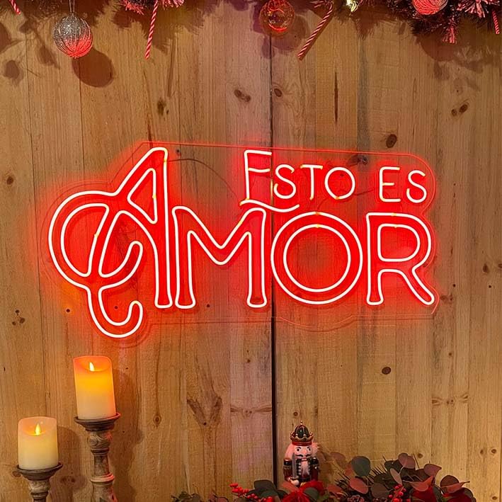 soloLED Letrero CARTEL ESTO ES AMOR boda LED NEON Escaparate, Decoración de Pared en Metacrilato, Luz Brillante, aproximadamente 70cm aproximadamente alimentación 12v