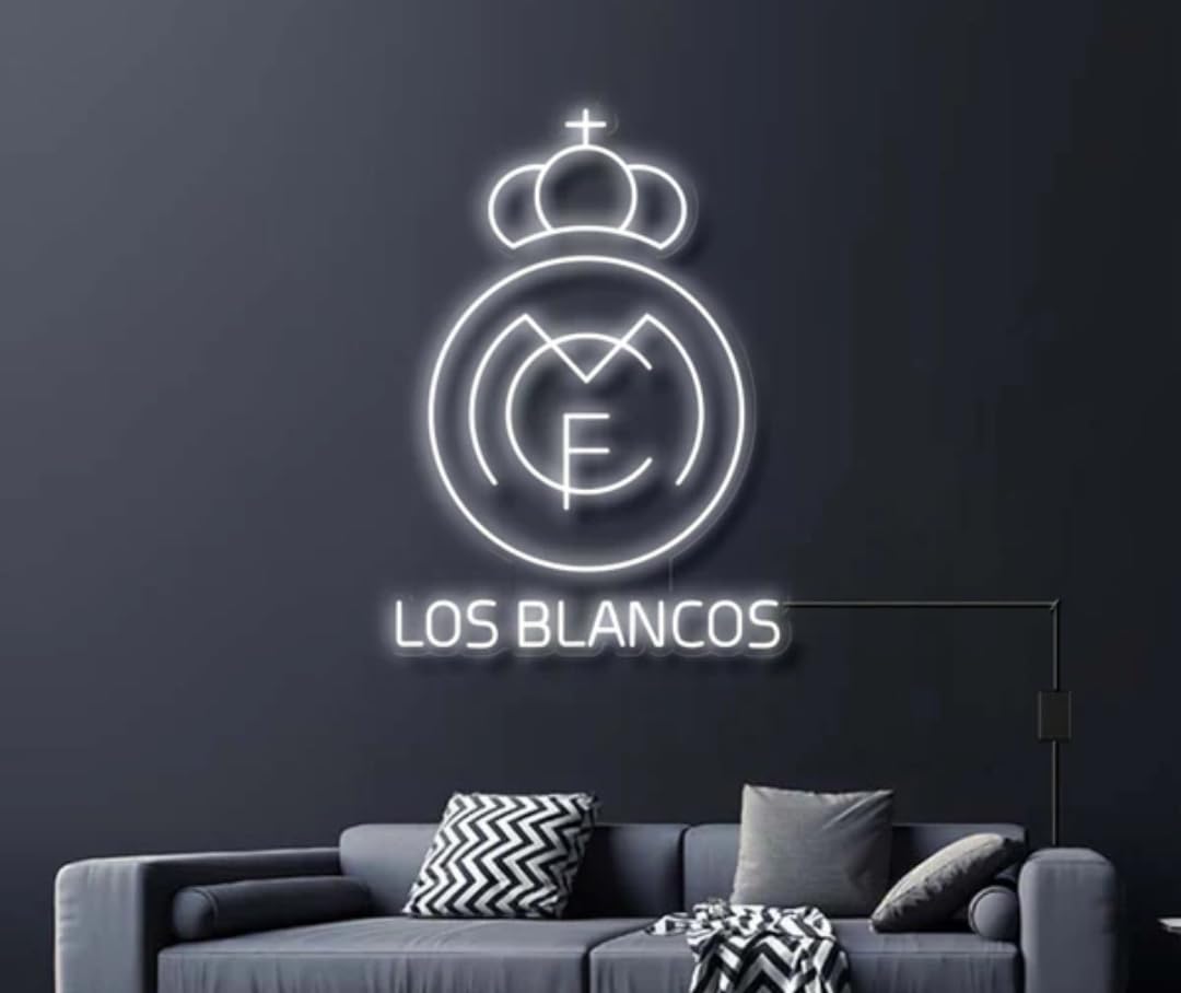 Letrero LED Neón Personalizado (Nombre no incluido) escudo, Iluminación Interior, Diseño escudo R.Madrid.