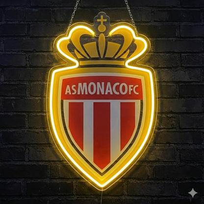 SOLOLED Letrero de Neón LED Escudo futbol Mónaco champions Ligue de Pared, Luz Colgante vinilo, metacrilato neón led 40x30cm aproximadamente 12 v