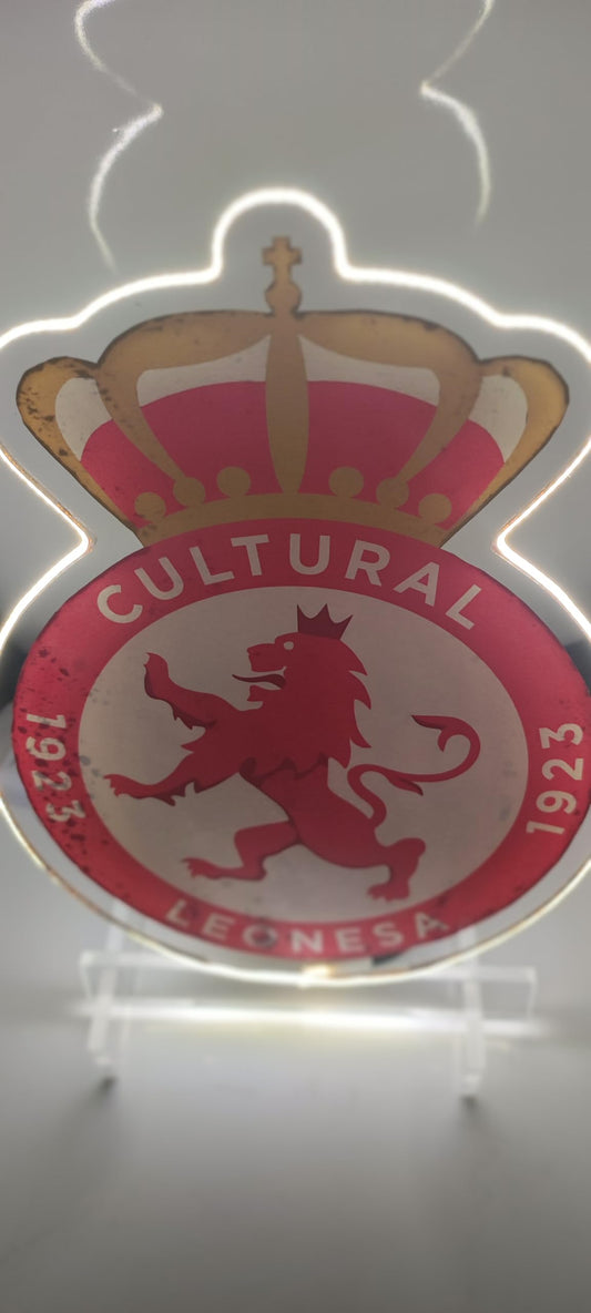 Escudo LED Futbol liga vinilo l, Iluminación neon led Alta Intensidad, Metaquilato Profesional, Decoración Deportiva cultural Medidas 40x30cm