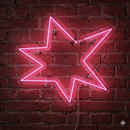 Letrero Neón de Estrella, Luz neón LED, Color Rosa, Decoración de Pared con base metacrilato transparente, cadena, cable de 1.5 m y alimentación 12 v medidas 45x45 cm