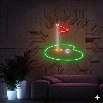 Letrero Neón LED de Campo de Golf, Figura Decoración de Pared con Base Acrílica para Decoración MEDIDAS 40 X40 CM 12V