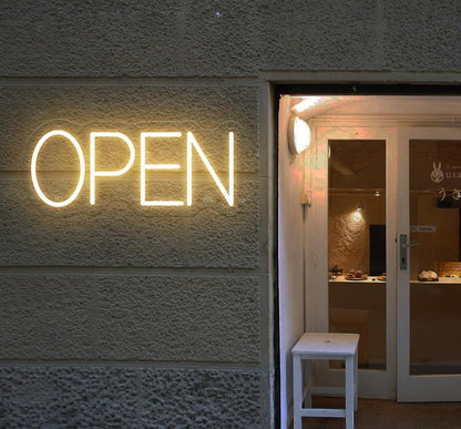 Letrero LED Abierto de Neón, Iluminado, Decoración de Pared para Restaurante, Bar, Tienda 40x25cm