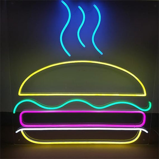 Letreros de luz de neón Led, Hamburguesa, Comedor Personalizado, Tienda de Hamburguesas, Colgante de Pared acrílico Flexible, decoración de Tienda de Oficina, medidas 45x45cm alimentacion 12v