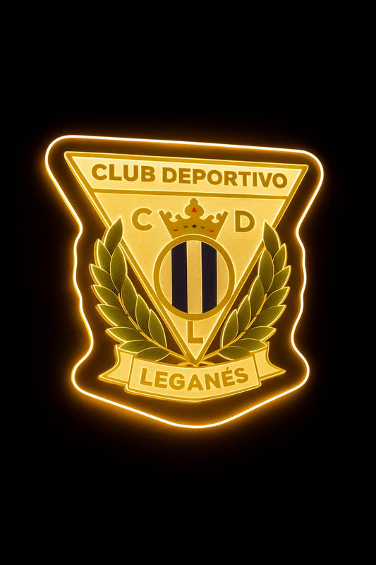 Letrero regalo Escudo 2° división Club Deportivo leganes de Pared con Corona,colores iluminados brillantes con base metacrilato,neón led y vinilo 40x30 cm aproximadamente con cadena y alimentación 12v