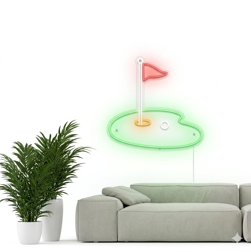 Letrero Neón LED de Campo de Golf, Figura Decoración de Pared con Base Acrílica para Decoración MEDIDAS 40 X40 CM 12V
