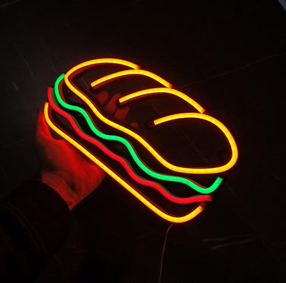 Letrero LED Decorativo de Bocadillo de Iluminación Neón, Diseño de Comida Bar, Multicolor, Material Acrílico, Alimentación 12v, Medidas 60x30