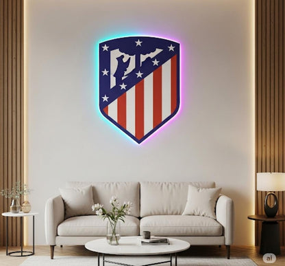 cartel escudo de neón led flex metacrilato y vinilo del Atlántico de Madrid de la liga de fútbol,regalo, para pared de un bar