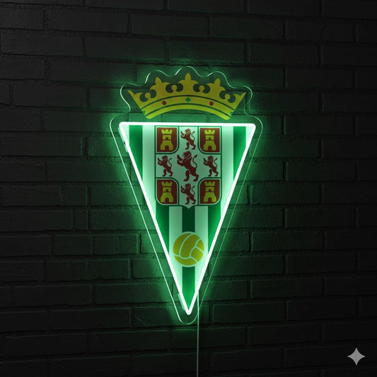 Letrero regalo Escudo 2° división Club Córdoba de Pared con Corona,colores iluminados brillantes con base metacrilato,neón led y vinilo 40x30 cm aproximadamente con cadena y alimentación 12v
