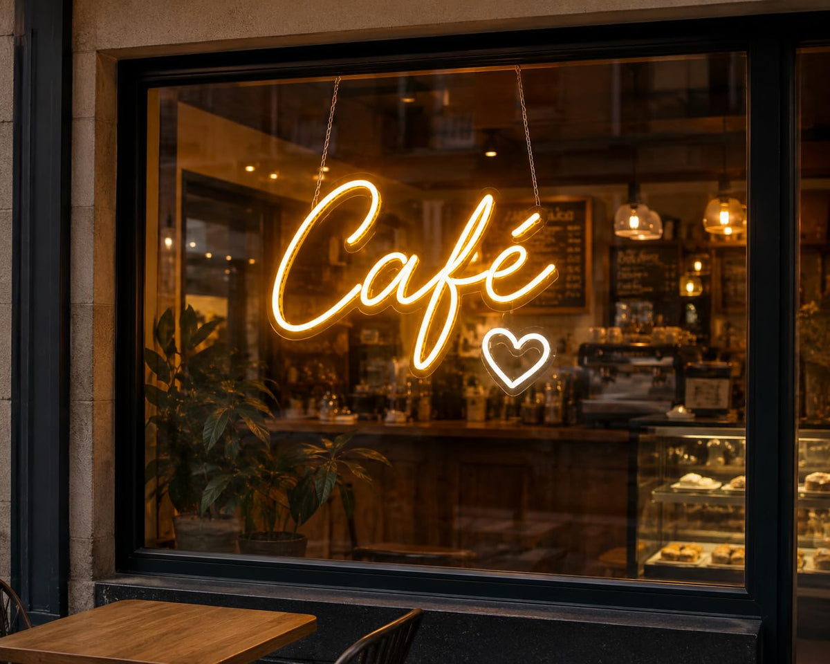 soloLED Letrero CARTE. Café LED NEON brillante Escaparate, Decoración de Pared en Metacrilato transparente, Luz Brillante, aproximadamente 40 cm alimentación 12v