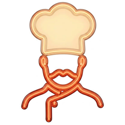 Letrero Neón de Sombrero de Chef con posibilidad de eleccion de encendido, Luz LED, Cálido, con base metacrilato transparente, cadena, cable de 1.5 m y alimentación 12 v medidas 45x25 cm