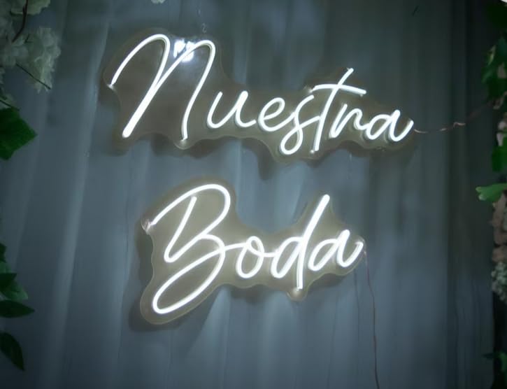 Letrero LED Neón Blanco 'Nuestra Boda' para Decoración de Bodas, Iluminación Decorativa 60cm aproximadamente