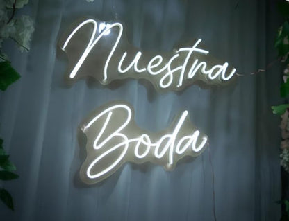 Letrero LED Neón Blanco 'Nuestra Boda' para Decoración de Bodas, Iluminación Decorativa 60cm aproximadamente