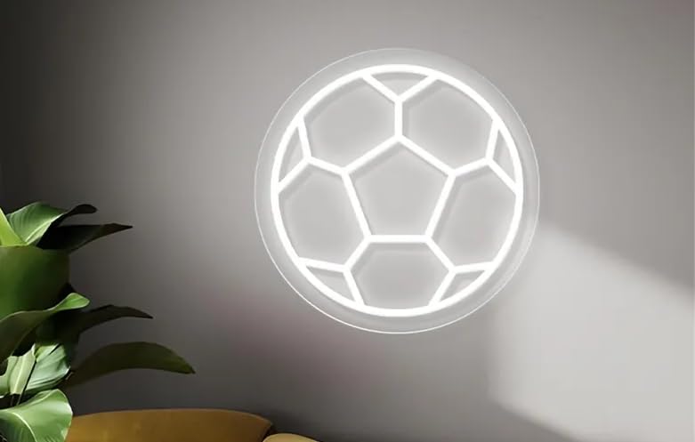 cartel de neon led metacrilato base Balón de Fútbol, Diseño Blanco Circular medidas 40cm aproximadamente