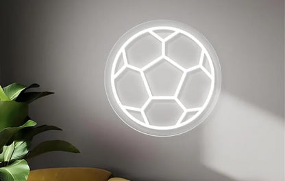 cartel de neon led metacrilato base Balón de Fútbol, Diseño Blanco Circular medidas 40cm aproximadamente