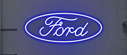 Letrero LED Neón Personalizado,Logotipo Luminoso Azul y Blanco, Estilo Automotriz