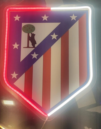 16 escudos Pantalla metacrilato y vinilo con neón LED de Bar Deportivo, Logo Iluminado de la lga de futbol, elige un escudo con el número