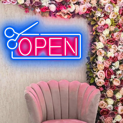 Letrero de neón abierto de barbería, letrero LED USB grabado en 3D